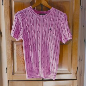 Ralph Lauren Cable Knit Cotton Short Sleeve  Jumper Laguna Pink Sz M